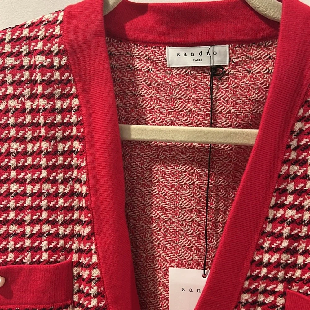 Sandro Red and White Checkered Cardigan - Picture 2 of 3